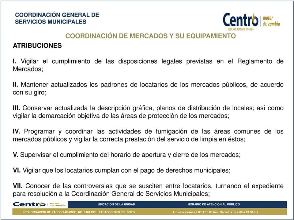 COORDINACION DE MERCADOS en Colima